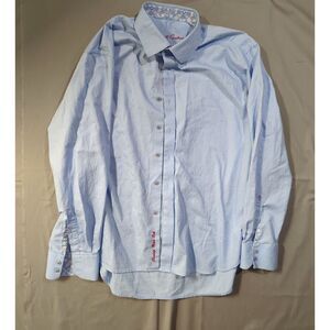 Robert Graham Mens Embroidered Reflective Paisley Light Blue Oxford Shirt Sz 3XL